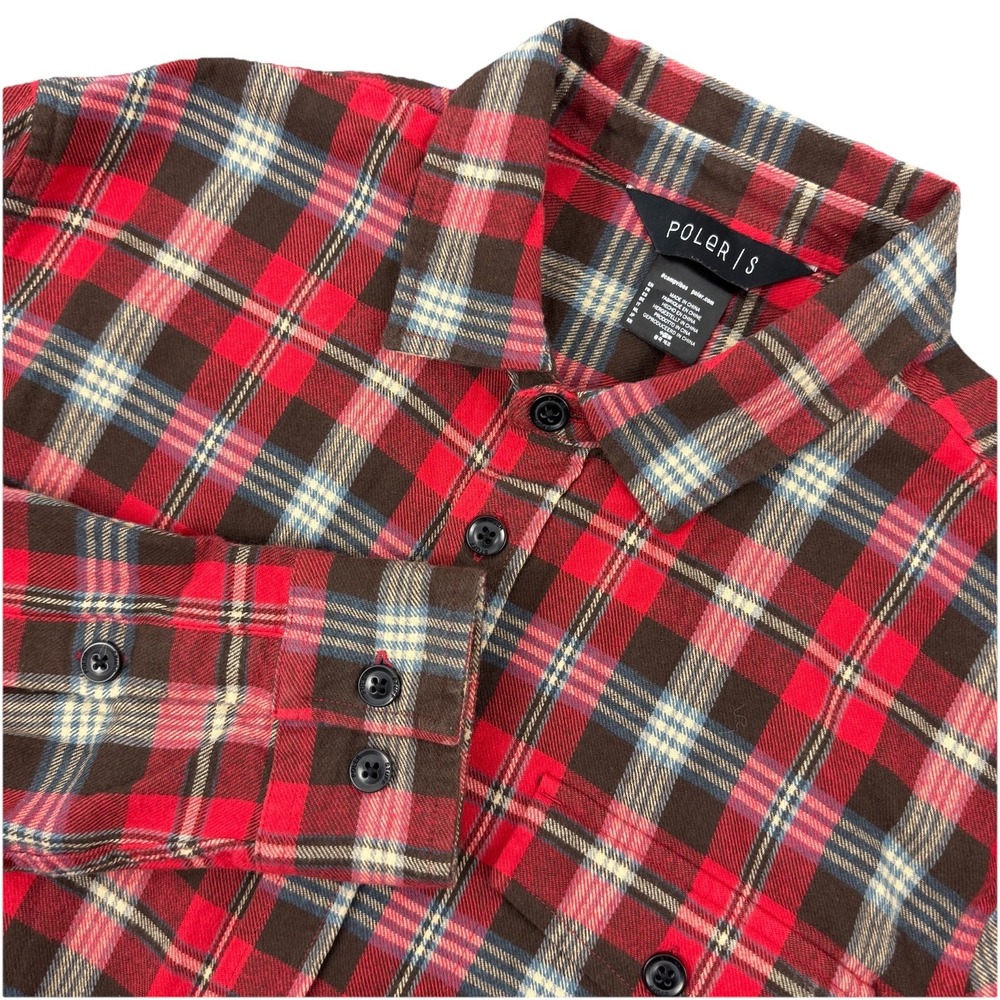 POLER Mens Long Sleeve Button‎ Plaid Flannel Shirt Outdoors red/black/white - S